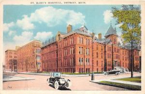 Detroit Michigan~St Mary's Hospital~Vintage Cars in Street~1920s Postcard