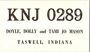 QSL Radio Card From Taswell Indiana KNJ 0289 