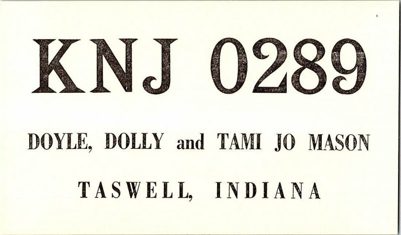 QSL Radio Card From Taswell Indiana KNJ 0289 