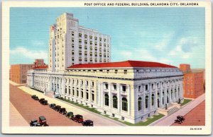 Oklahoma City OK, Post Office & Federal Building, Road Corner, Vintage Postcard