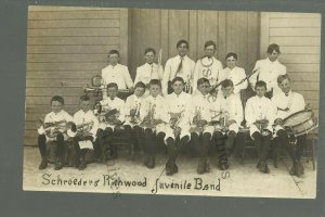 Richwood WISCONSIN RPPC c1910 JUVENILE BAND Kids INSTRUMENTS nr Watertown