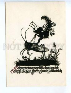 241345 GERMAN SILHOUETTE Elf gnome grasshopper PLISCHKE RPPC