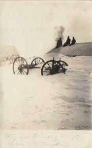 RPPC Wagon Snow Storm Carrington, ND 1909 Spickard, MO Vintage Postcard