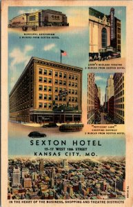 Postcard MO Kansas City Sexton Hotel Multiview Advertising Card 1937 L14