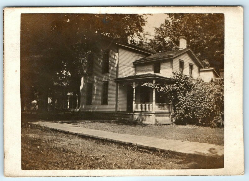 c1911 Sabula, Iowa House Home RPPC Real Photo Island City Eva Lange Woodwork A10