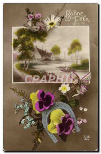 Old Postcard Fantasy Flowers Horseshoe Bonen party