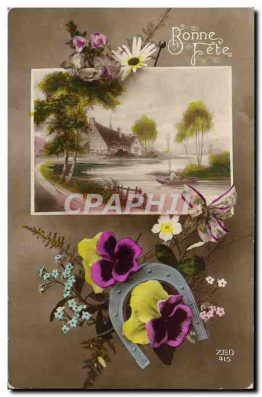 Old Postcard Fantasy Flowers Horseshoe Bonen party