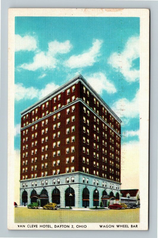 Dayton OH-Ohio, Van Cleve Hotel & Wagon Wheel Bar, Advertising Linen Postcard