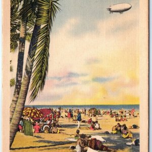 c1940s Miami, FL Beach Sundae Sunday Linen Photo Postcard Tichnor Blimp A65