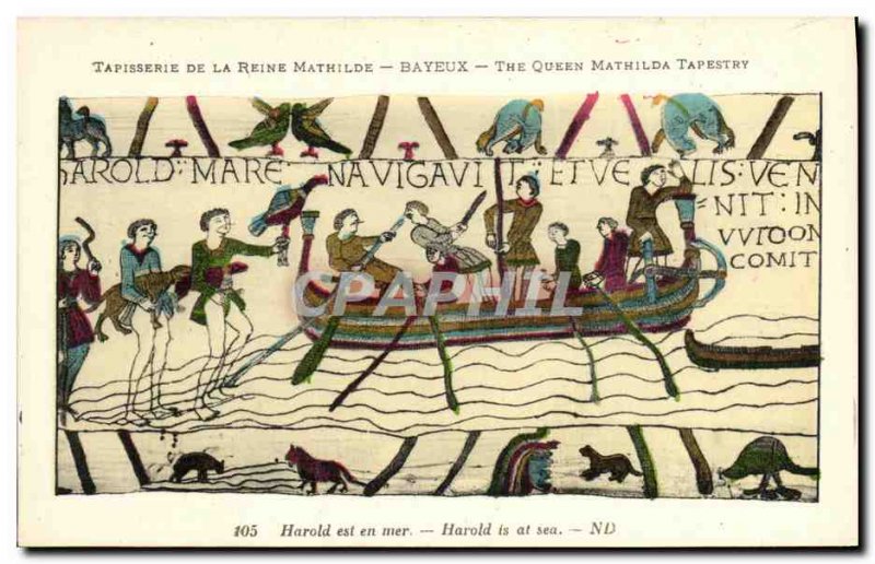 Postcard Old Bayeux Tapestry Harold Reine Mathilde is at sea