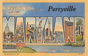 GREETINGS FROM PERRYVILLE MARYLAND MILITARY LARGE LETTER POSTCARD (c. 1940s)