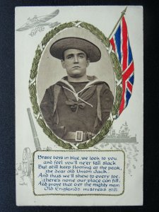 WW1 Union Jack NAVAL - BRAVE BOYS IN BLUE c1914 Embossed Postcard by B.B. London