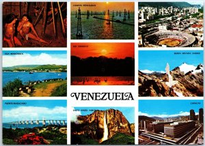 VINTAGE CONTINENTAL SIZED POSTCARD (9) MINIVIEWS OF VENEZUELA POSTED 1960s