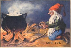 God Jul Sweden New Year liliput postcard Sweden dwarf gnome caricature