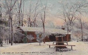 Illinois Peoria Log Cabin At Glen Oak Park In Winter