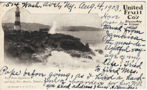 SHIP   JAMAICA, PORT ANTONIO   LIGHTHOUSE 1903 postcard