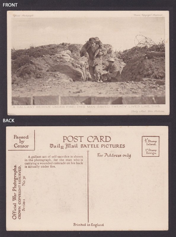 GREAT BRITAIN, Postcard, A Gallant rescue under fire, WWI
