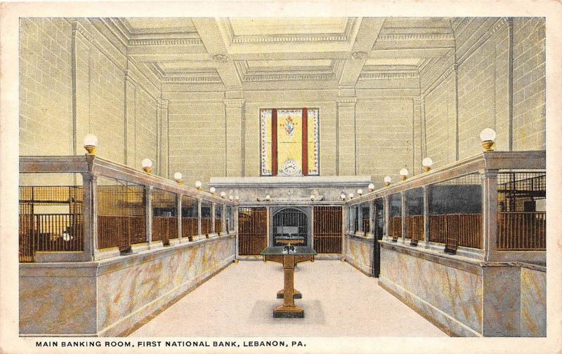 B81/ Lebanon Pennsylvania Pa Postcard c1910 Interior Main Banking Room 1st Bank