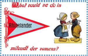 What Would We Do in Rhinelander Wisconsin~Without Der Womens?~Pennant Postcard 