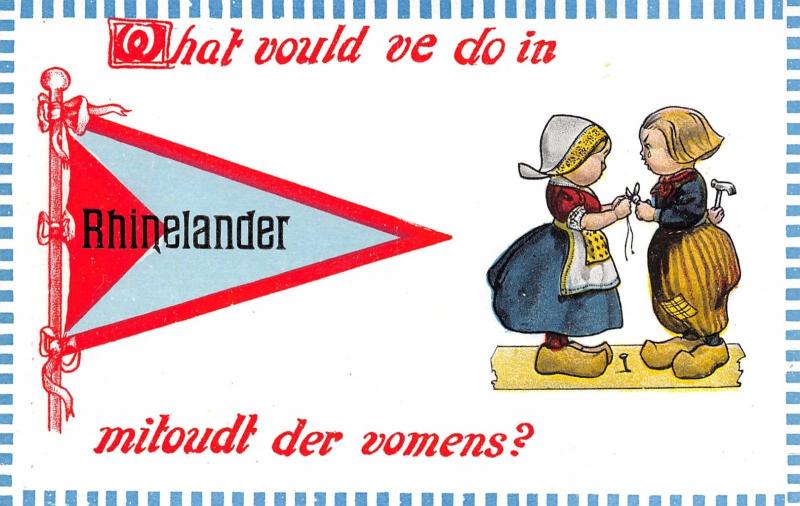 What Would We Do in Rhinelander Wisconsin~Without Der Womens?~Pennant Postcard 