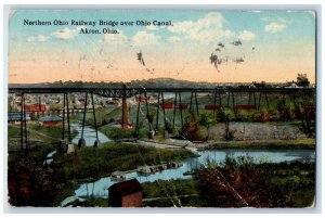 1917 Northern Ohio Railway Bridge Over Ohio Canal Akron Ohio OH Postcard 