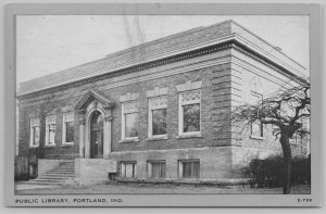 Portland Indiana~Public Library~1920-30s Silver Border Postcard