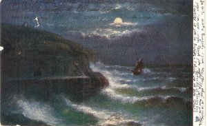 C.E.Newton. . The Coast at Swanage  Tuck Oilette Rough Seas Ser. PC # 1489