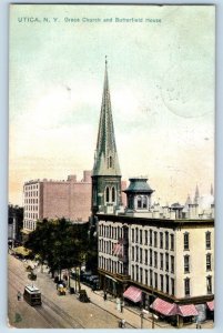 Utica New York Postcard Grace Church Butterfield House Aerial View 1908 Vintage