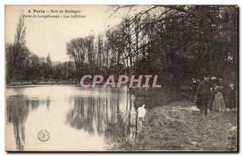 Old Postcard Bois de Boulogne Paris Porte de Longchamps lower Lake