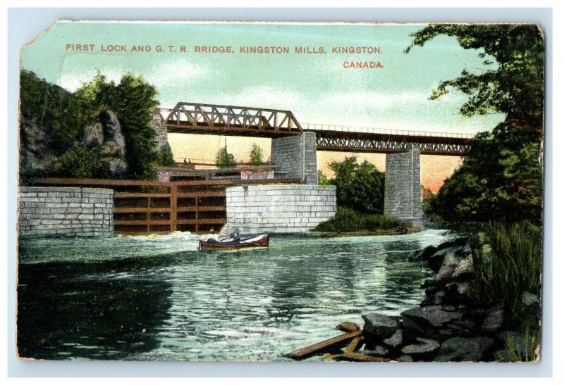 1907 First Look G. T. R. Bridge Kingston Mills Kingston Canada Antique Postcard