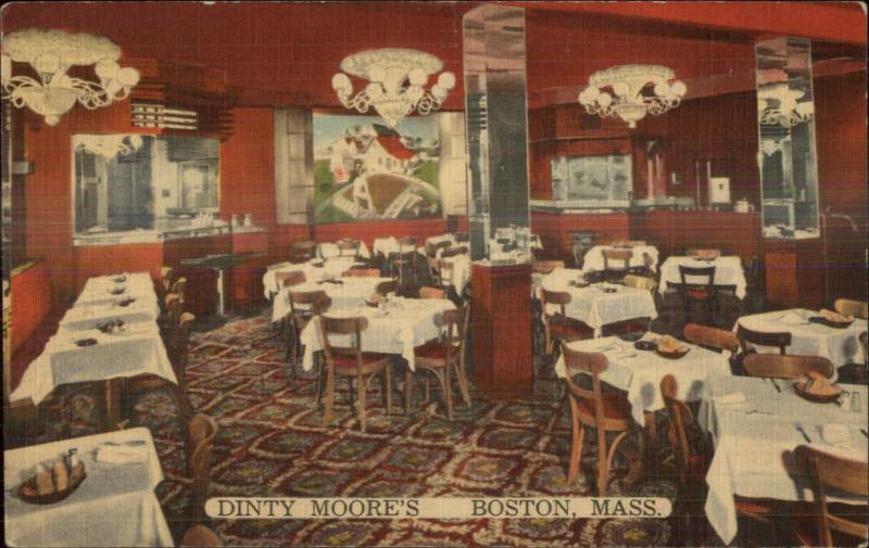 Boston MA off Avery Street Dinty Moore's Linen Postcard