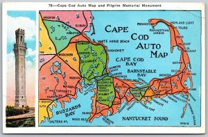 Vtg Cape Cod Massachusetts MA Auto Map Cities 1920s View Postcard