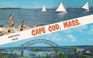 Massachusetts Greetings From Cape Cod Showing Sailing and Sagamore Bridge 1963