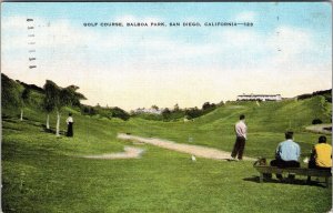 San Diego CA~Balboa Park Golf Course~Golfers~Sand Trap~Clubhouse JE14