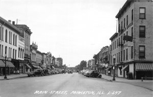 J69/ Princeton Illinois RPPC Postcard c1940-50s Main Street Stores Autos 42