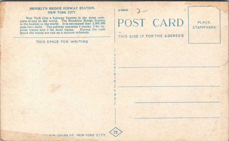 Vtg 1910s Brooklyn Bridge Subway Station New York City NY Postcard