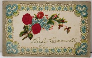 Embossed Silk Embellished Roses from Ruby Carroll to Sterling CO Postcard F2