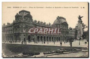 Postcard Old Paris 1st stop Place du Carrousel Richelieu Pavilion and statue ...