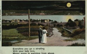 Vintage Postcard 1908 Man & Woman Walking Down Path Strolling with Lady Love