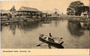 Rowboat on Lake, Dreamland Park Decatur IL c1912 Vintage Postcard B43