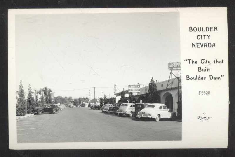 RPPC BOULDER CITY NEVADA DOWNTOWN STREET SCENE CARS REAL PHOTO POSTCARD