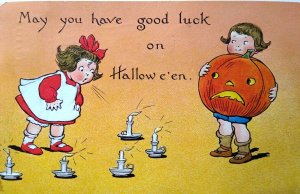 Halloween Postcard Tuck Children Blow Candles JOL Pumpkin 1912 Series 188 Emboss