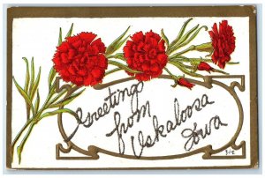 c1910's Greetings From Oskaloosa Iowa IA, Flowers Glitter Antique Postcard