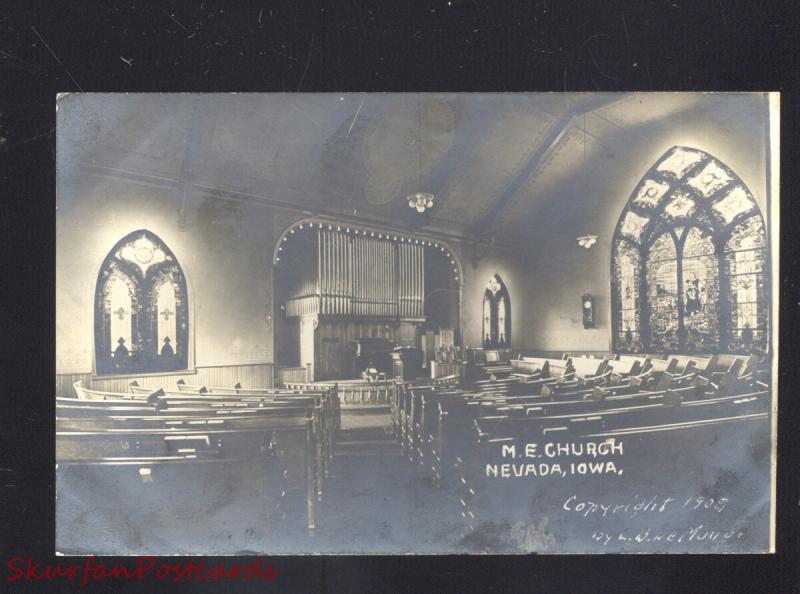 RPPC NEVADA IOWA METHODIST EPISCOPAL CHURCH INTERIOR REAL PHOTO POSTCARD