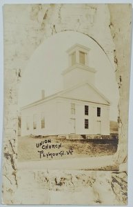 RPPC Union Church Beautiful Border Plymouth Vermont Postcard T17
