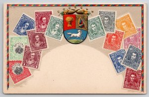 Venezuela Array of Stamps Crest  Postcard F28