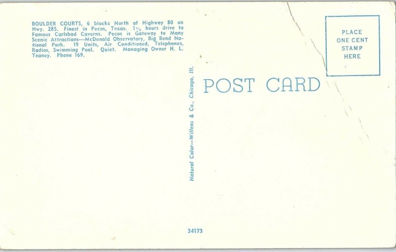 C.1910-20 Boulder Courts, Pecos, Texas. Postcard P126