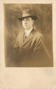 Indianapolis~Eastern Studio~Ira Shafer Portrait~Man in Hat~1930s Real Photo~RPPC 