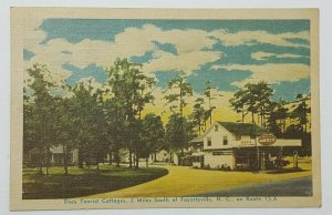 c1945 Amoco Gas Station Dees Tourist Cottages S of Fayetteville NC Postcard A29