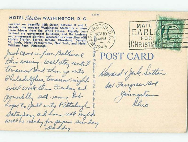 Linen STATLER HOTEL Washington DC B4197